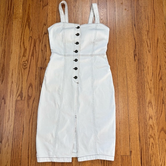 Zara Bodycon Overall Sleeveless corset Black Button Front Off White Denim Dress - Picture 16 of 16